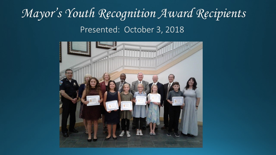 Mayor's Youth Recognition Award Presented October 3, 2018.
